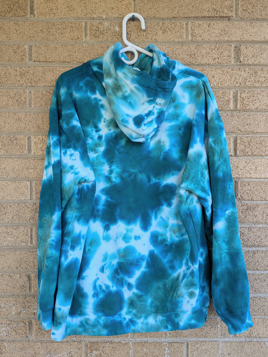 Extra Large Unisex Blue and Green Liquid Dyed Hoodie