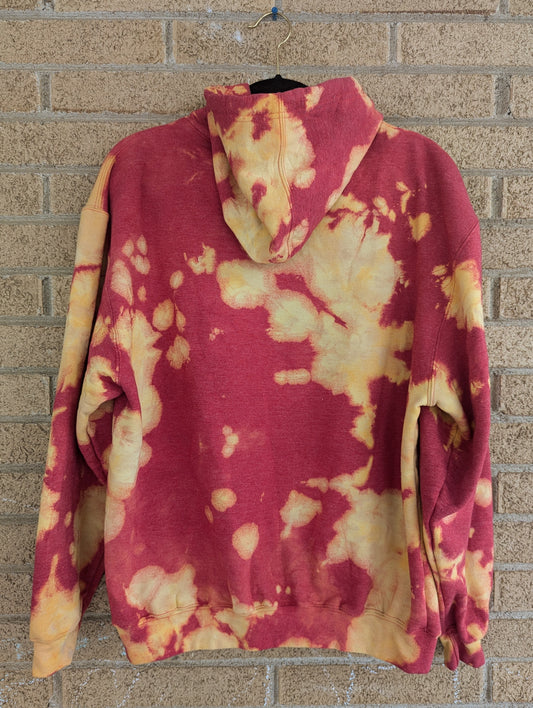 Large Adult Unisex Reverse Dyed Heathered Red and Gold Hoodie