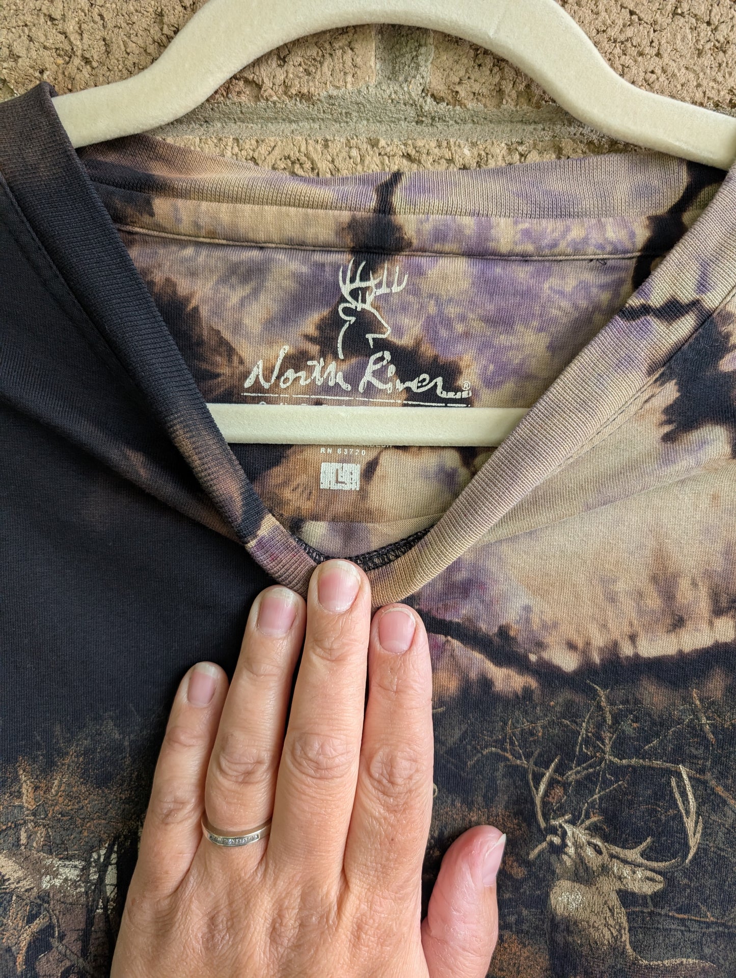 Large Up-Cycled Deer Long Sleeved Shirt