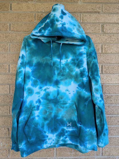 Extra Large Unisex Blue and Green Liquid Dyed Hoodie
