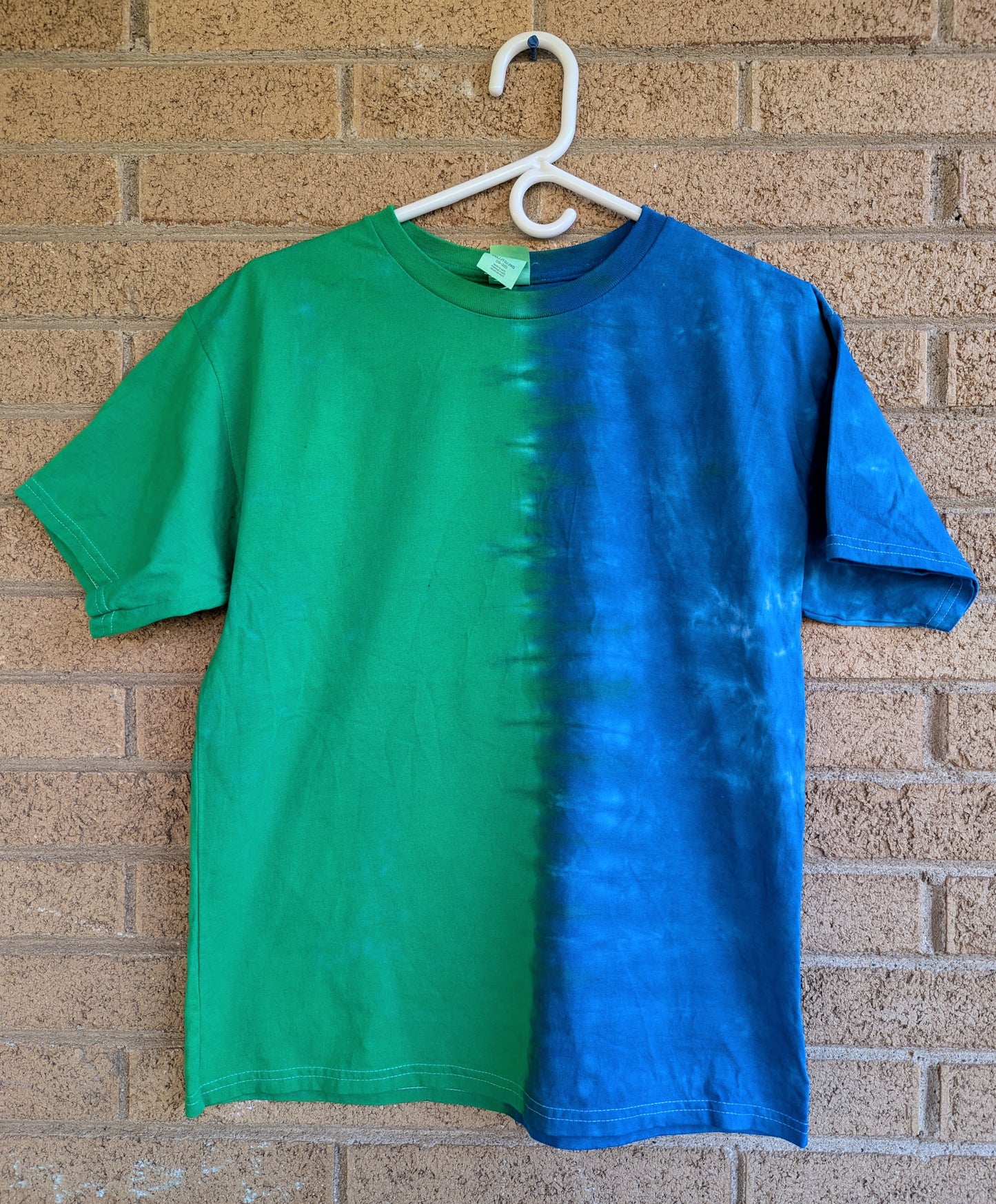 Two-Toned Split Dyed Tee Shirts - Green and Blue